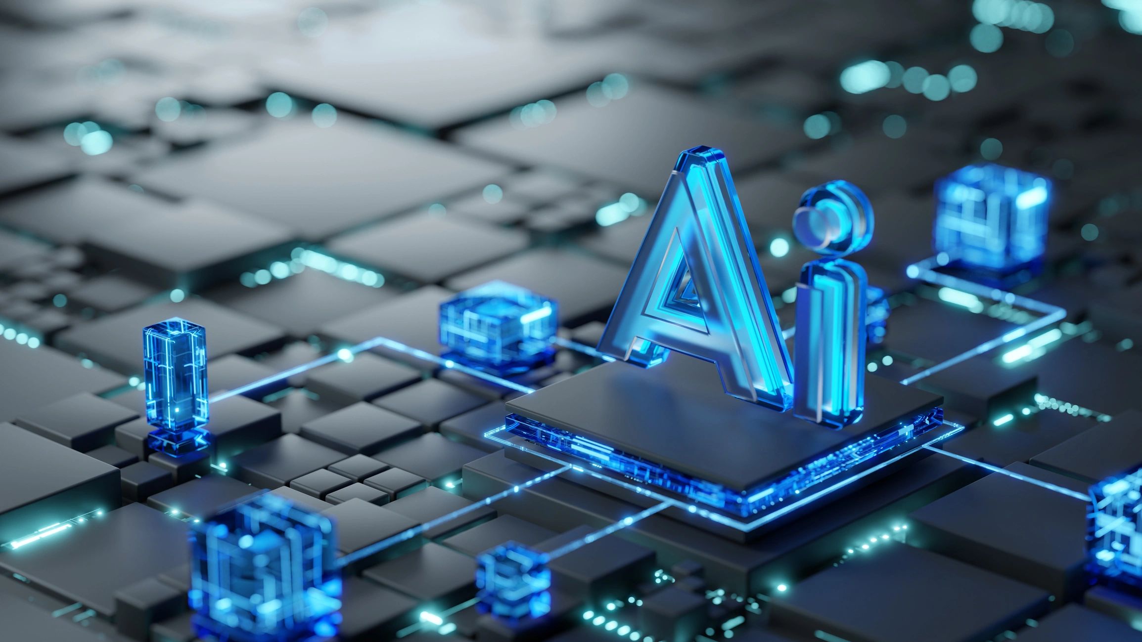 Abstract AI network visual in blue tones